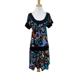 Diane Van Furstenberg Floral Jersey Dress Womens 8/10 Short Sleeve Stretch Scoop